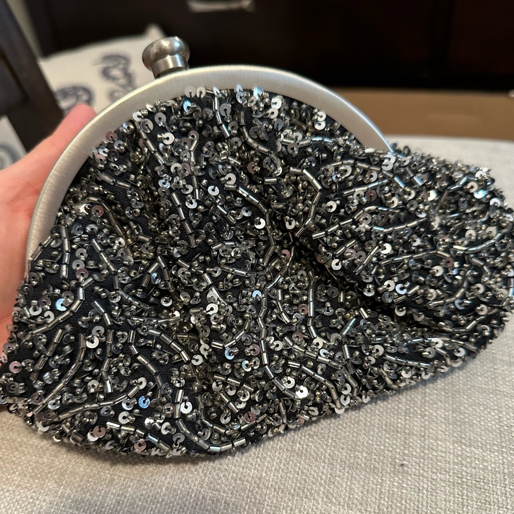 Black and silver beaded clutch